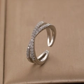 Silver bow-style cross ring with micro-pave cubic zirconia in an adjustable open design - Silver X-Cross Pave Ring (9163)