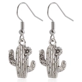 Vintage silver cactus drop earrings with floral accents and hook style in a retro western look - Cactus Shape (ZW503)