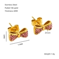 Bowknot stud earrings in 18K gold-plated stainless steel with pink zircon accents - Pink (ZE1297G-03)