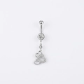 Silver stainless steel navel ring with dangling triple heart charms and zircon stones - XY-11 Triple Heart