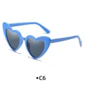 Fashion heart shaped sunglasses with light blue frame and metal hinges style C6 - Blue Frame Grey Lens