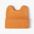 Cute bright orange knitted beanie with cat ears and ribbed texture for winter warmth - One Size / Orange