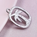 Silver stainless steel coconut tree pendant with hammered texture for DIY jewelry making - Silver