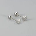 Minimalist silver heart stud earrings with zircons and secure screw back closure - Heart Screw Stud / Silver