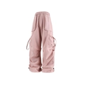 Pantaloni cargo rosa a paracadute a vita alta con coulisse e tasche tattiche laterali - M / Rosa