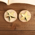 Decorazioni natalizie a stella 3D dorata a cinque punte su fette di legno rustico - Stella Doppia Faccia 5cm / 2 Pezzi/Set / Oro
