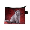 Cute British Shorthair cat pattern coin purse with black zipper and handy hanging loop - Gray Cat Portrait