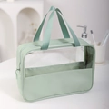 Waterproof clear green travel makeup bag with PU leather trim and zipper closure - Fruit Green Large