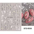 Pegatinas 5D en relieve para uñas con flores blancas y patrones geométricos, modelo STZ-5D30 - STZ-5D30