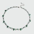 18K gold plated chain necklace featuring oval green crystals and clear zircon accents - Green & White Oval (Silver Base)
