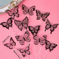 Set of 12 black and pink butterfly cake toppers in 4.5cm and 5cm sizes for party decor - PVC Butterfly Style A Iridescent Black 12Pcs