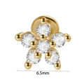 Internal threaded golden flower stud earring with sparkling zircon crystals in 6.5mm size - #5-Six Petal Flower