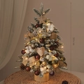 90cm tabletop mini Christmas tree with snow flocking, bows and warm LED lights - Coffee Flocked Snow Tree (90cm)