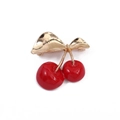 Spilla ciliegia rossa elegante con foglie dorate e strass brillanti da donna - Stile 1 (Rosso/Oro)