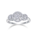 Macro detail of a 925 sterling silver ring with triple cluster moissanite stones - US 7 / Silver (R13572)