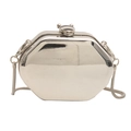 Octagonal silver acrylic mini bag with a bee-shaped clasp and metal chain strap - Diamond Silver