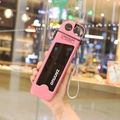 Pink and black minimalist plastic water bottle with dual-mouth design and straw - 350ml / Pink