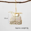 Mini kerstcadeau decoratie met gouden strepen en witte afwerking, 10cm hanger ornament - Gouden 3-Delige Set/8g