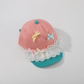 Pink and green kids baseball cap featuring lace trim, satin bows, and pearl accents - Head 46-52cm (1-6Y) / Dusky Pink