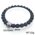 Elastic volcanic stone bead bracelet with silver skull charm, punk style, 8mm beads - 8mm Bead Finely Carved Skull Style (KB205887-Z)