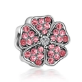 Handcrafted silver flower charm with pink zircon petals and white center crystal - Pink Flower Zirconia
