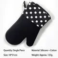 Thickened oven mitt with black silicone palm and black-white polka dot cotton cuff - Single Glove / Full Silicone Palm Black Polka Dot