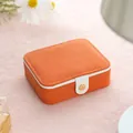 Mini orange suede jewelry box with white button strap for portable earring and ring storage - Portable Square / Orange