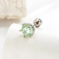 Orecchino in titanio con zircone verde chiaro e montatura argentata a sei griffe - Verde Menta (Stile Disco Tondo)
