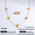 Juego de joyas de trébol chapado en oro de 18k con collar y pendientes de acero - Juego de Collar y Pendientes de Trébol con Micro Pavé (TZ81006)