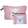 Detalle de set de neceseres rosas con estampado de alpaca y cremalleras negras resistentes - HLZH205-Cabeza de Llama Rosa