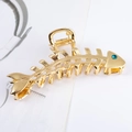 Elegante pinza per capelli a forma di lisca dorata con strass blu scintillante - Lisca di Pesce Strass Blu Oro