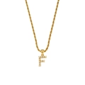 Twist chain necklace with 18K gold plated pearl-studded F letter pendant charm - Letter F