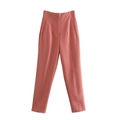 Pantaloni da donna a vita alta rosa confetto, dal taglio aderente con tasche laterali - XS / Pantaloni e gonne / Rosso corallo