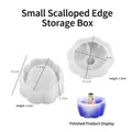 Macro view of scalloped storage box silicone mold with detailed product dimensions - Small Scalloped Storage Box (Base + Lid)