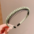 Green fabric plaid headband for girls with non-slip inner teeth for hair styling - Green