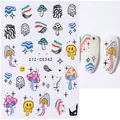 Psychedelic nail stickers STZ-CS242 with colorful mushrooms and melting smiley faces - STZ-CS242 Abstract Mushroom Smiley