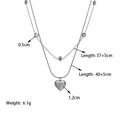 Collar de doble capa de corazón plateado con medidas de 37-40 cm y tallas de dijes - Color Acero