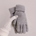 Winter touch screen knitted gloves for women in grey and white color block pattern - Gray