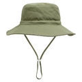 Dettaglio del cappello da sole verde militare con tesa larga e cordino regolabile - Verde Militare