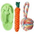 Durable cotton rope dog toy set with carrot, flip-flop and ball for large pet breeds - Slipper 3-Piece Set (Carrot + Loop Ball + Slipper)
