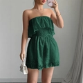 Elegante tutina a fascia verde scuro con balze sul petto e trama di tessuto jacquard - S / Verde