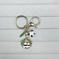 Cute panda keychain with bamboo charm and golden ring, enamel finish for bags - Two Backview Pandas