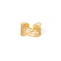 Anello aperto intrecciato multistrato irregolare in placcato oro 18K lucido - Stile Intrecciato Geometrico Dorato (SR23031702)