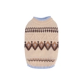 Pull tricoté beige pour chien avec motif Fair Isle et bords côtelés bleus - S / Blanc Cassé