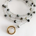 Long beaded bag strap with marble texture beads and golden spring ring clasp - Crystal Cloud Black [Gold Buckle]