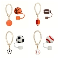 Sports themed Stanley cup straw covers and chain charms set in basketball and soccer designs - 8-Piece Full Set