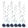 Blue metallic PVC spiral ceiling decorations for parties set of twelve pieces - Double Spiral/Pack of 6 / Glossy Dark Blue