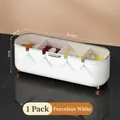 Scatola porta spezie bianca a 4 scomparti con piedini dorati e cucchiai per la cucina - 4 Scomparti / Bianco Porcellana