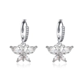 Silver butterfly drop hoop earrings with marquise-cut cubic zirconia crystals - Silver Tone