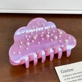 Eleganter rosa Perlmutt-Haarclip mit Perlen und Strasssteinen im Wolken-Design - 9.2cm / Lila